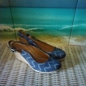 Blue Zigzag Wedge Slingback Vionic Shoes